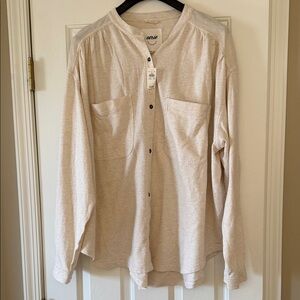 aerie Neutral Cream Henley Button-Up Top